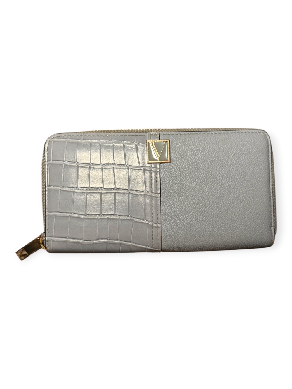 Victoria’s Secret Large Zipper Wallet Pebble Powder Blue Leather Palm Croc GC